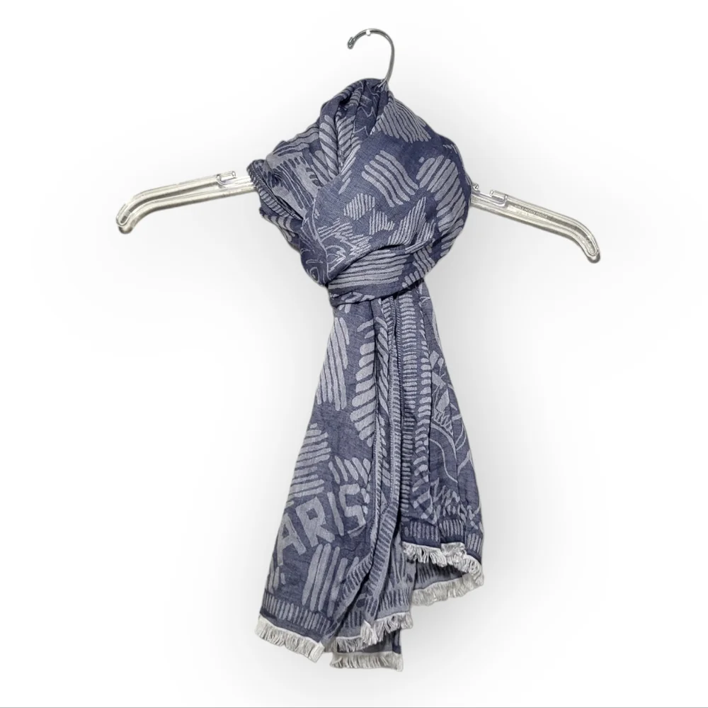 KENZO Paris Blue Tiger Head Silk Cotton Scarf